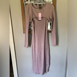 Two-Piece Mauve Long Sleeve Knit Dress
